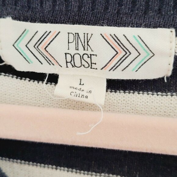 Pink Rose Black and White Stripe V-Neck Pullover Sweater Size Large - Picture 7 of 8